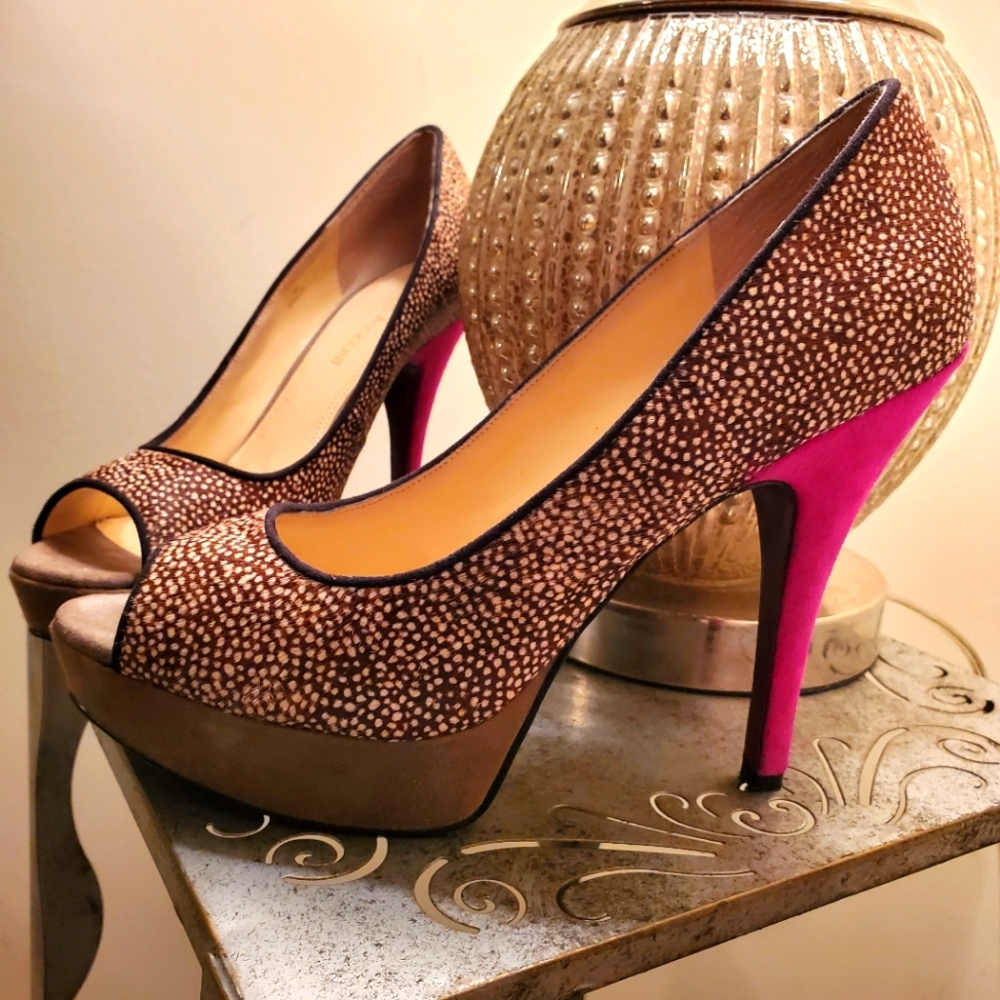 Classy Leather Calf Hair and suade heels Size 10 FREE SHIPPING